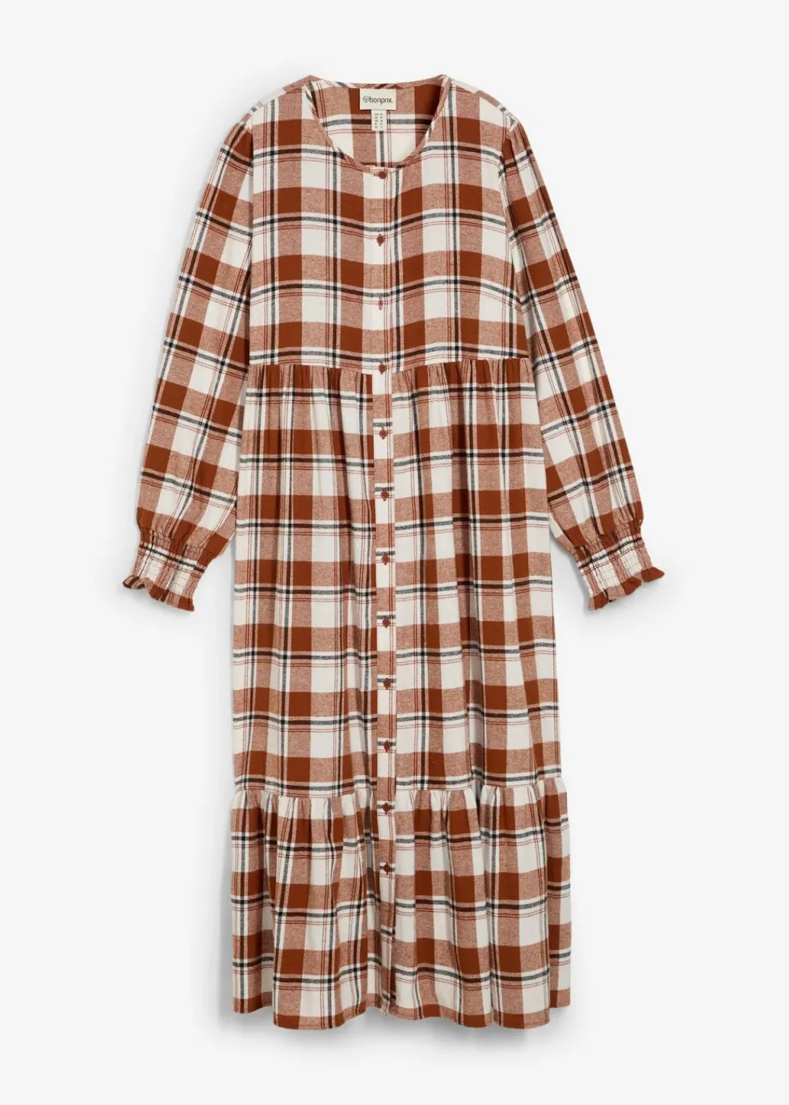 bonprix Bekleidung·Pullover & Strickjacken|Kleider^Midikleid aus Flanell ziegelbraun kariert