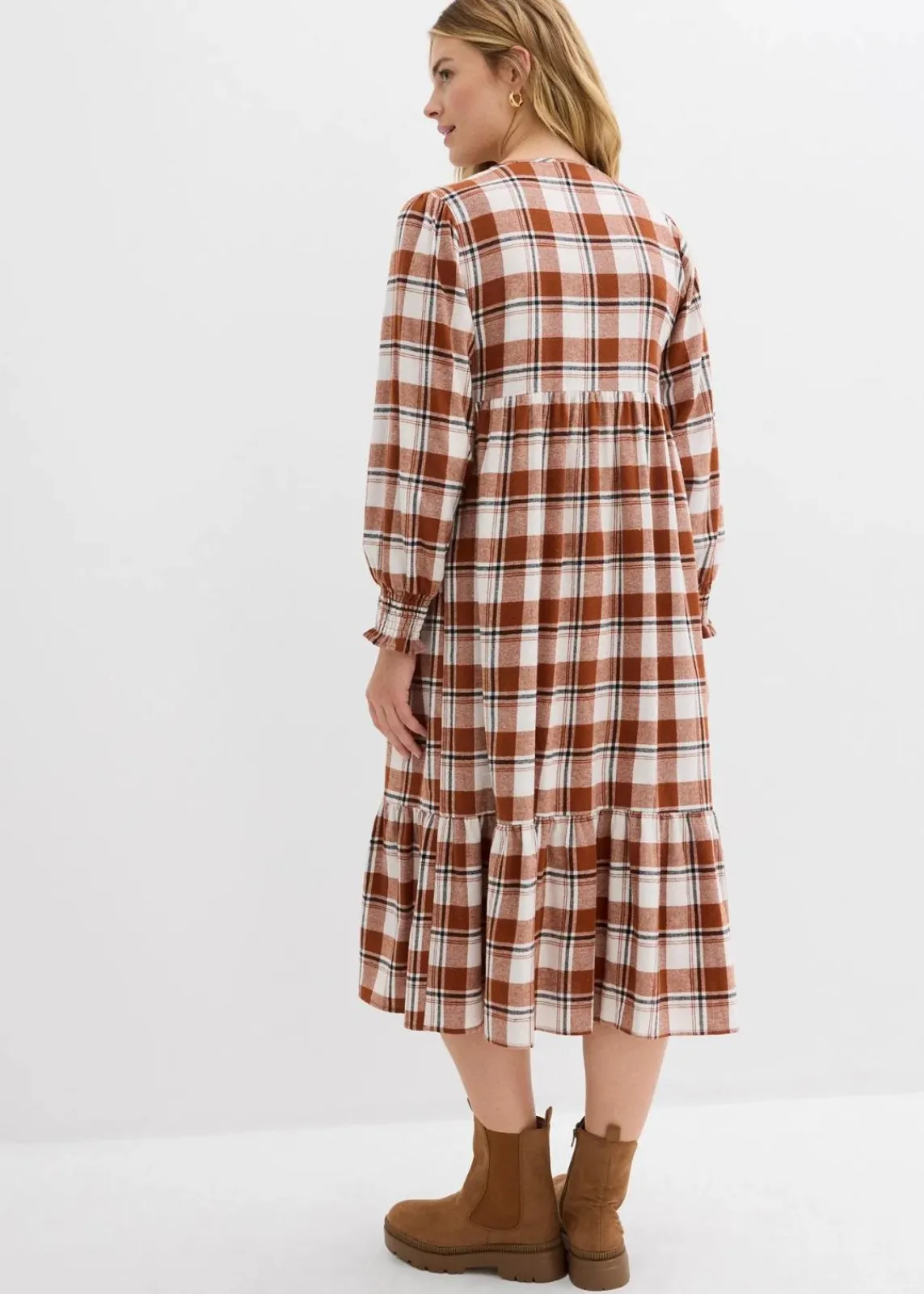 bonprix Bekleidung·Pullover & Strickjacken|Kleider^Midikleid aus Flanell ziegelbraun kariert