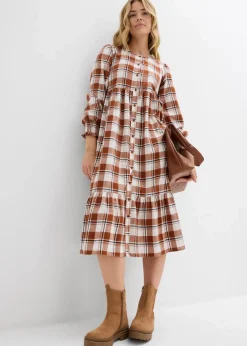 bonprix Bekleidung·Pullover & Strickjacken|Kleider^Midikleid aus Flanell ziegelbraun kariert