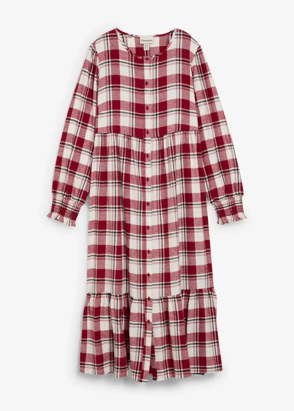bonprix Kleider|Bekleidung·Pullover & Strickjacken^Midikleid aus Flanell pflaumenrot kariert