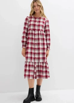 bonprix Kleider|Bekleidung·Pullover & Strickjacken^Midikleid aus Flanell pflaumenrot kariert
