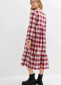 bonprix Kleider|Bekleidung·Pullover & Strickjacken^Midikleid aus Flanell pflaumenrot kariert