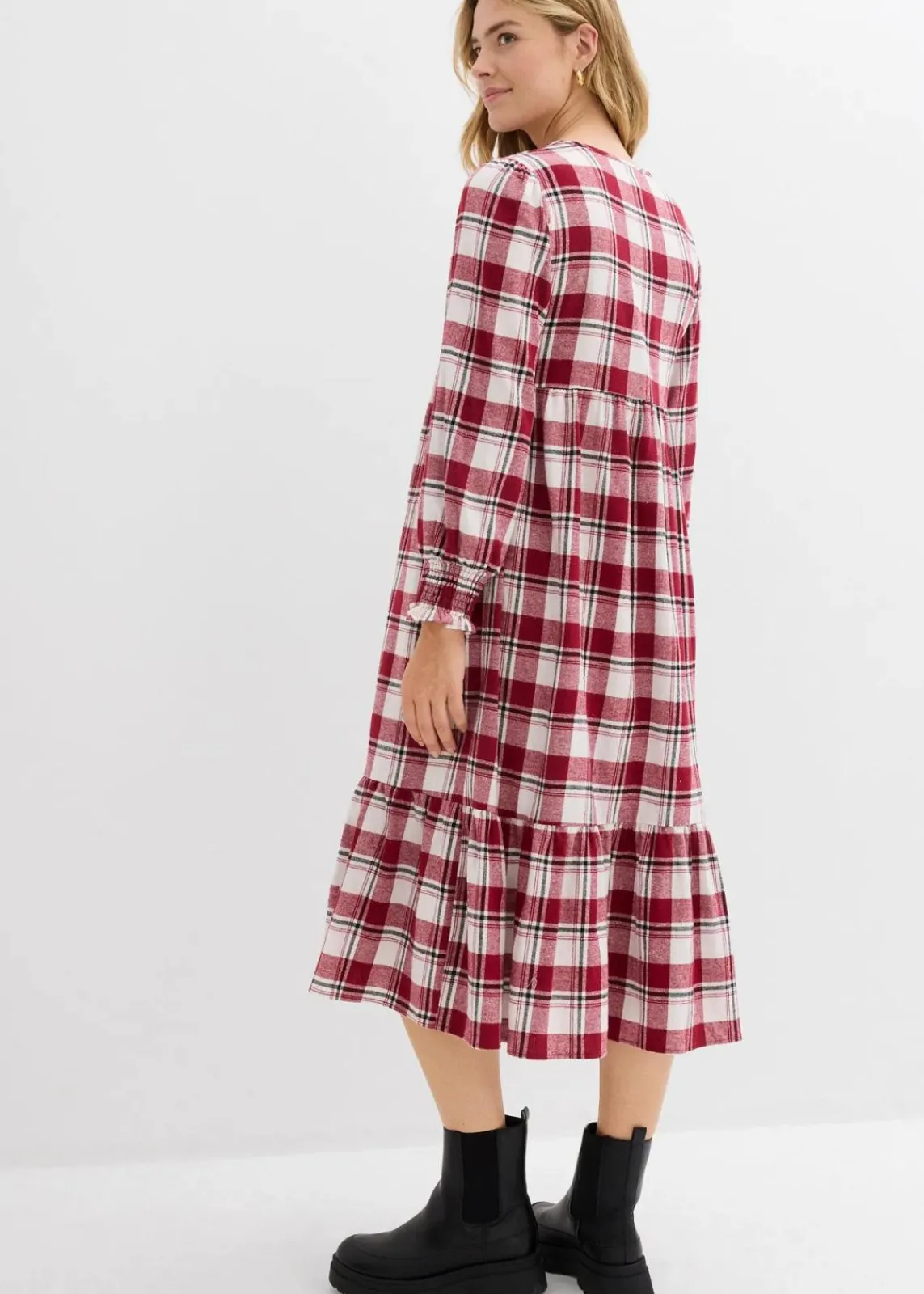 bonprix Kleider|Bekleidung·Pullover & Strickjacken^Midikleid aus Flanell pflaumenrot kariert