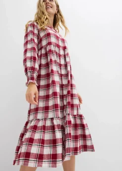 bonprix Kleider|Bekleidung·Pullover & Strickjacken^Midikleid aus Flanell pflaumenrot kariert