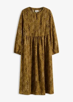 bonprix Bekleidung·Pullover & Strickjacken|Kleider^Midikleid aus fließendem Satin erdoliv/mistelgrün bedruckt