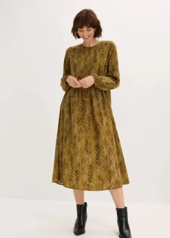 bonprix Bekleidung·Pullover & Strickjacken|Kleider^Midikleid aus fließendem Satin erdoliv/mistelgrün bedruckt