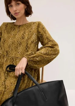 bonprix Bekleidung·Pullover & Strickjacken|Kleider^Midikleid aus fließendem Satin erdoliv/mistelgrün bedruckt