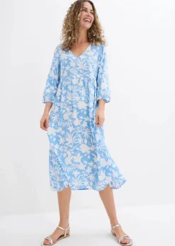 bonprix Nachhaltigere Materialien|Kleider^Midikleid aus fließender Viskose babyblau/weiß floral