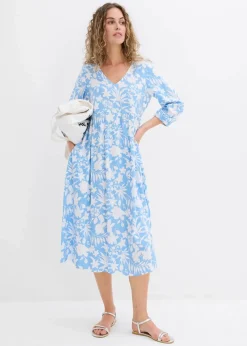 bonprix Nachhaltigere Materialien|Kleider^Midikleid aus fließender Viskose babyblau/weiß floral