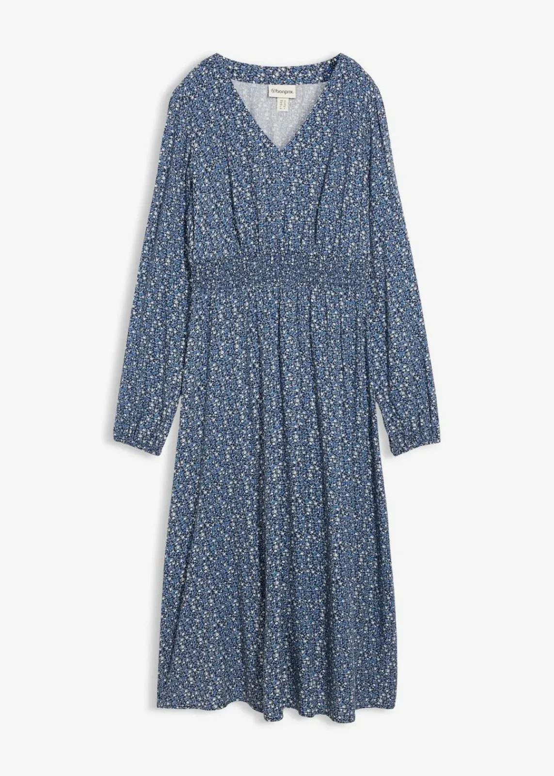 bonprix Bekleidung·Pullover & Strickjacken|Kleider^Midikleid aus fließender Viskose dunkelblau bedruckt