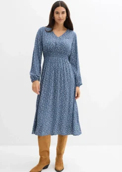 bonprix Bekleidung·Pullover & Strickjacken|Kleider^Midikleid aus fließender Viskose dunkelblau bedruckt