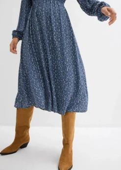 bonprix Bekleidung·Pullover & Strickjacken|Kleider^Midikleid aus fließender Viskose dunkelblau bedruckt