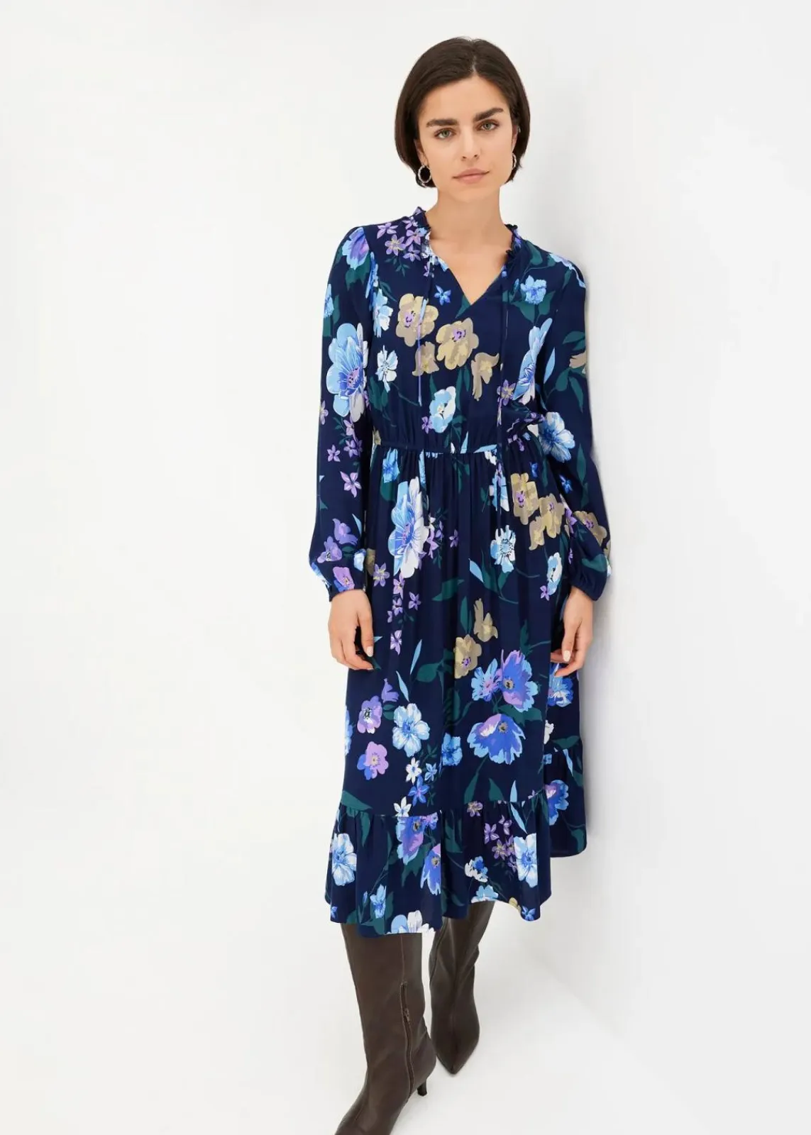 bonprix Kleider|Nachhaltigere Materialien^Midikleid aus fließender Viskose dunkelblau