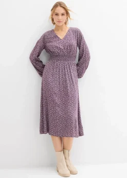 bonprix Kleider|Bekleidung·Pullover & Strickjacken^Midikleid aus fließender Viskose weinrot bedruckt