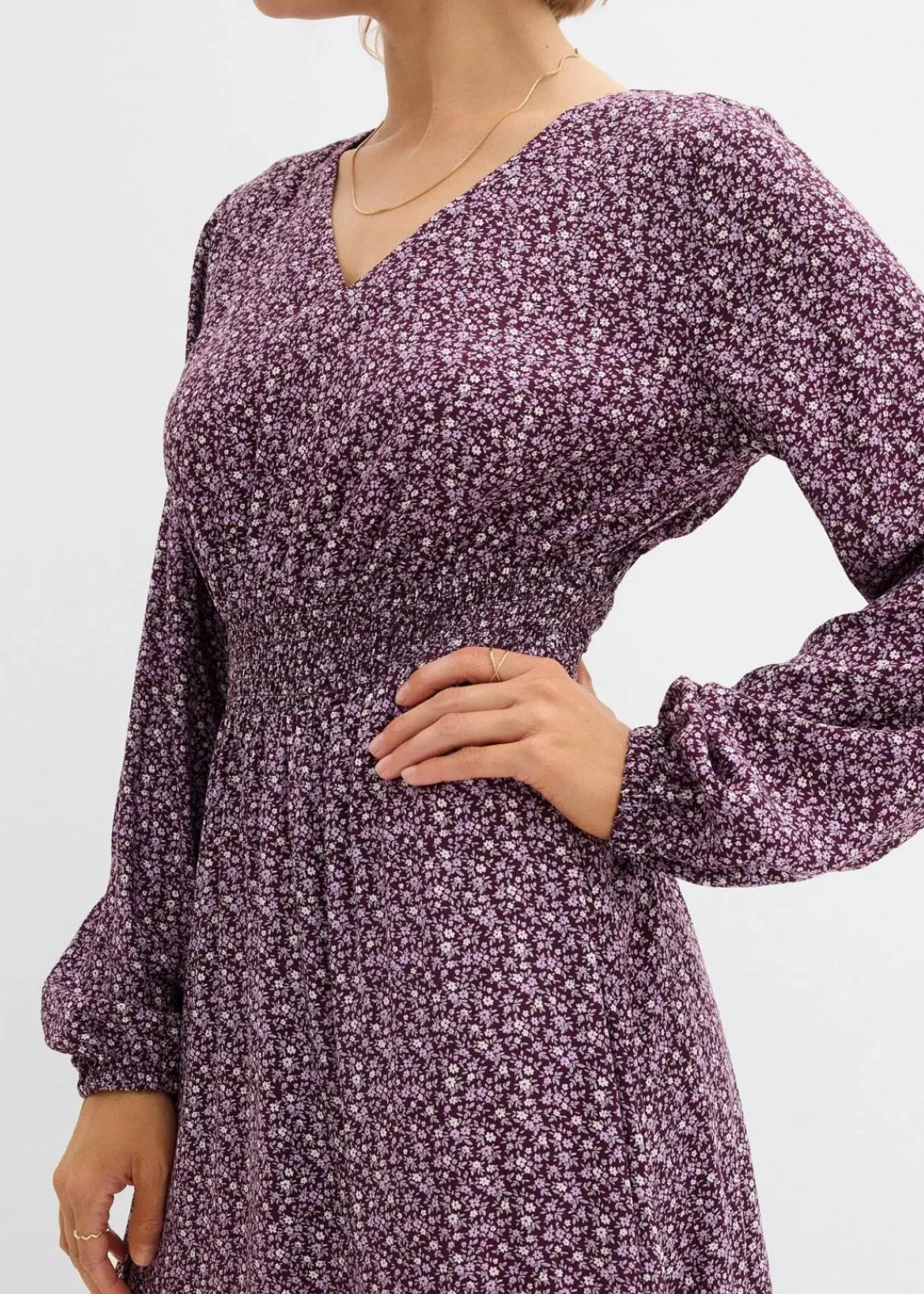bonprix Kleider|Bekleidung·Pullover & Strickjacken^Midikleid aus fließender Viskose weinrot bedruckt