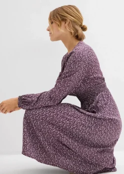 bonprix Kleider|Bekleidung·Pullover & Strickjacken^Midikleid aus fließender Viskose weinrot bedruckt