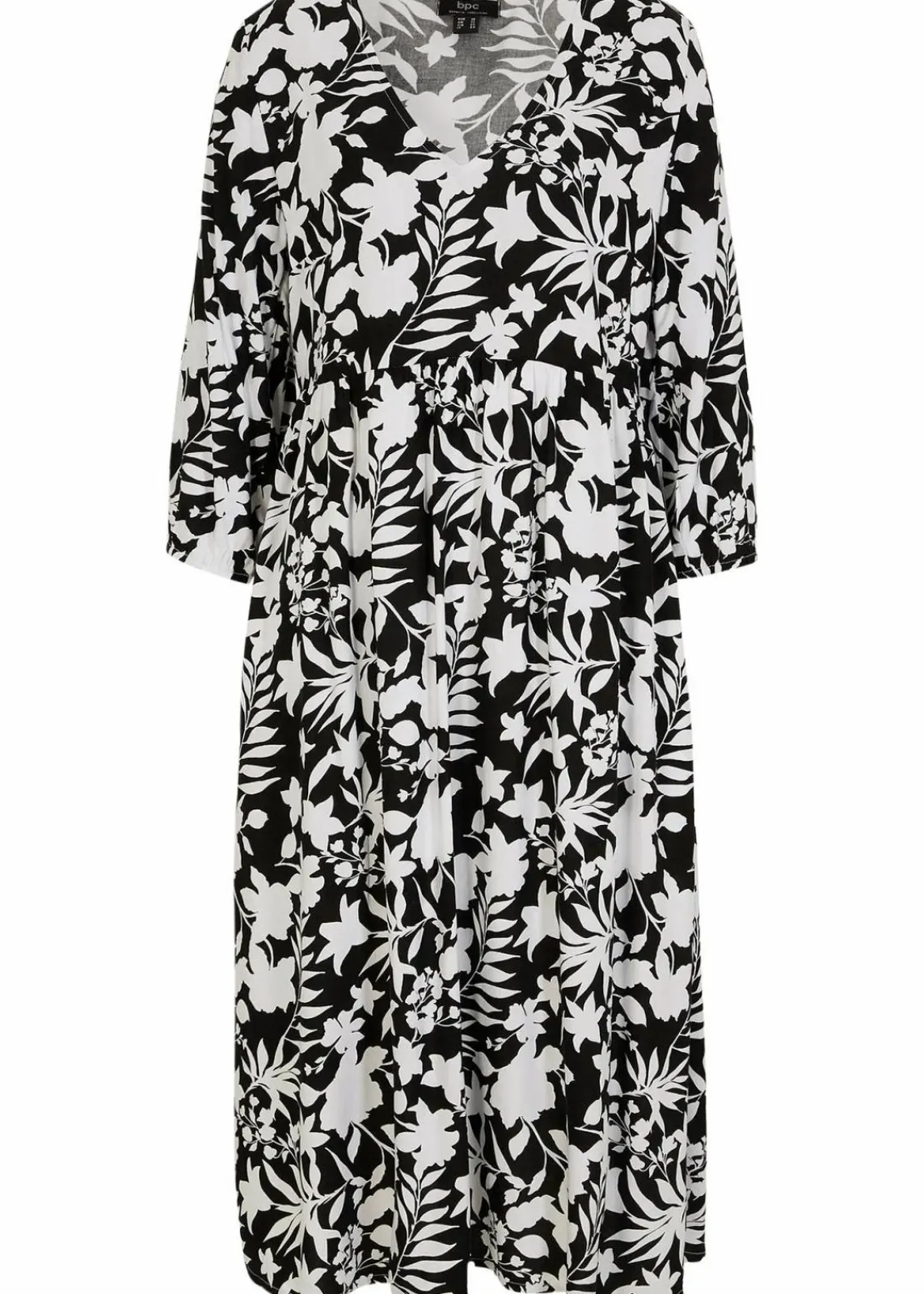 bonprix Bekleidung·Pullover & Strickjacken|Kleider^Midikleid aus fließender Viskose schwarz/weiß floral