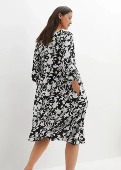 bonprix Bekleidung·Pullover & Strickjacken|Kleider^Midikleid aus fließender Viskose schwarz/weiß floral