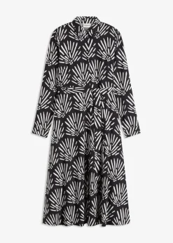 bonprix Bekleidung·Pullover & Strickjacken|Kleider^Midikleid aus fließender Viskose schwarz/weiß bedruckt