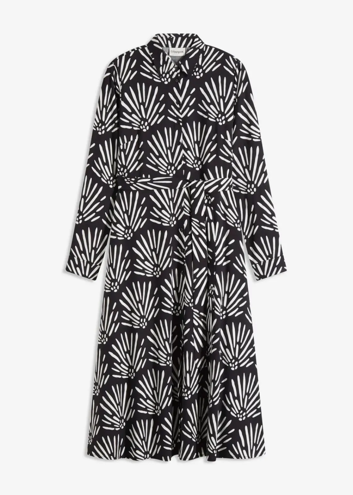 bonprix Bekleidung·Pullover & Strickjacken|Kleider^Midikleid aus fließender Viskose schwarz/weiß bedruckt