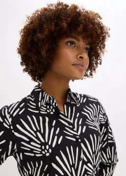 bonprix Bekleidung·Pullover & Strickjacken|Kleider^Midikleid aus fließender Viskose schwarz/weiß bedruckt