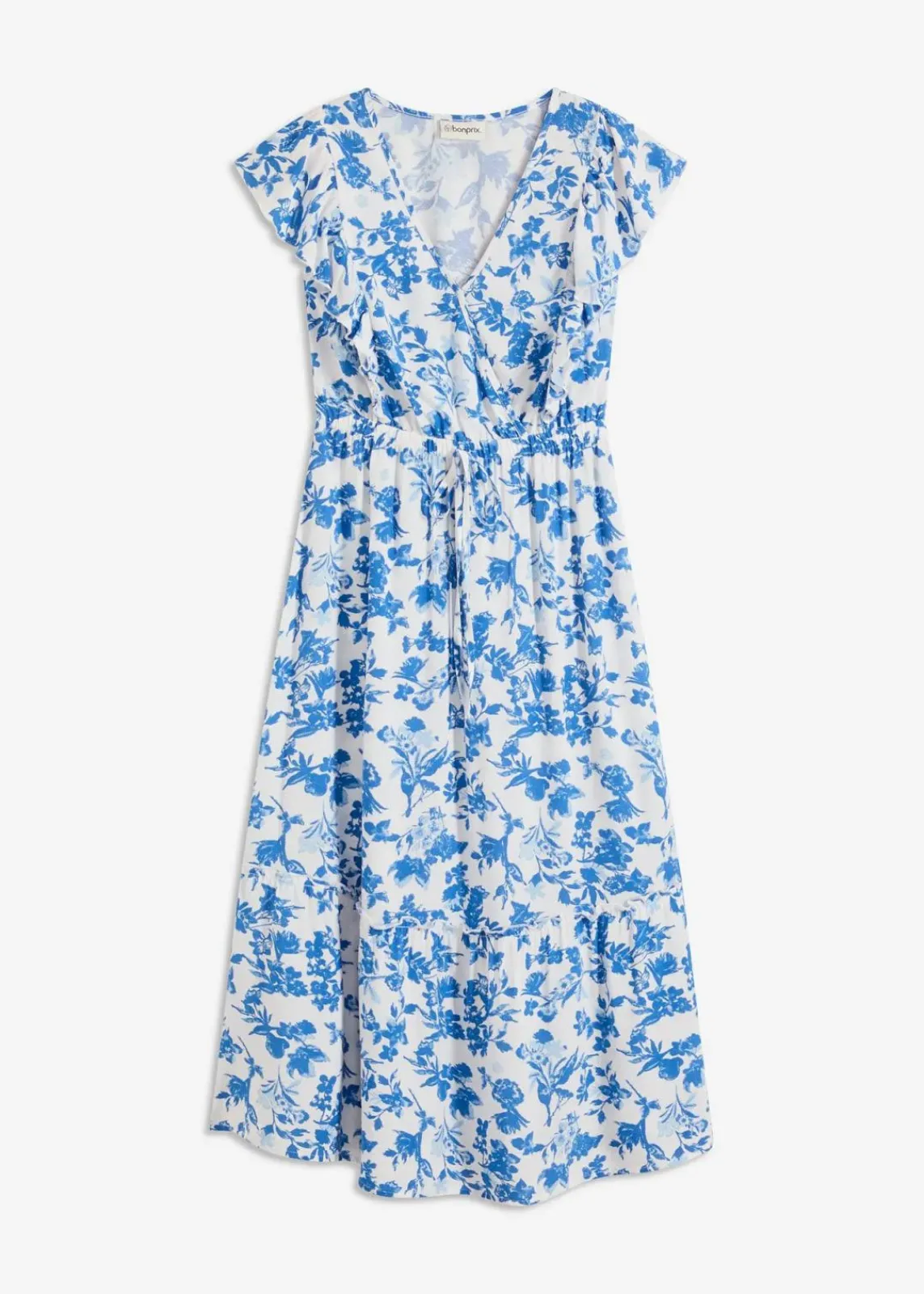 bonprix Bekleidung·Pullover & Strickjacken|Kleider^Midikleid aus fließender Viskose weiß/blau