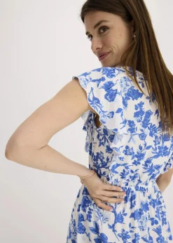 bonprix Bekleidung·Pullover & Strickjacken|Kleider^Midikleid aus fließender Viskose weiß/blau