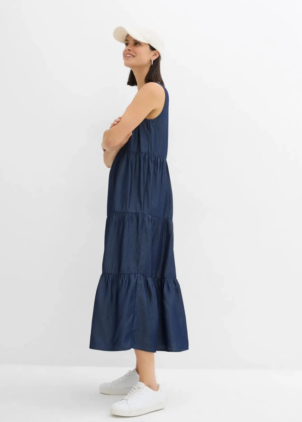 bonprix Kleider|Bekleidung·Pullover & Strickjacken^Midikleid aus glattem Lyocell dunkelblau