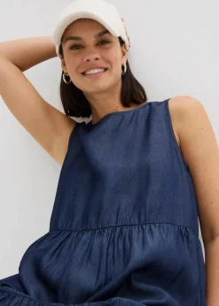 bonprix Kleider|Bekleidung·Pullover & Strickjacken^Midikleid aus glattem Lyocell dunkelblau