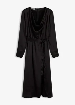 bonprix Bekleidung·Pullover & Strickjacken|Kleider^Midikleid aus glänzendem Satin schwarz