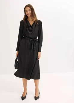 bonprix Bekleidung·Pullover & Strickjacken|Kleider^Midikleid aus glänzendem Satin schwarz