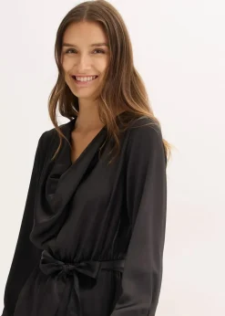 bonprix Bekleidung·Pullover & Strickjacken|Kleider^Midikleid aus glänzendem Satin schwarz