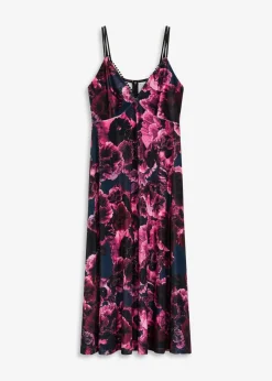 bonprix Bekleidung·Pullover & Strickjacken|Festliche Mode^Midikleid aus glänzendem Samt schwarz/lila floral