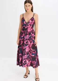 bonprix Bekleidung·Pullover & Strickjacken|Festliche Mode^Midikleid aus glänzendem Samt schwarz/lila floral