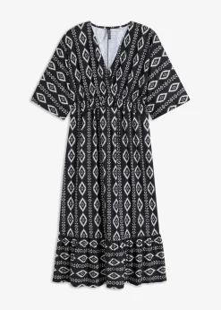 bonprix Bekleidung·Pullover & Strickjacken|Kleider^Midikleid aus Jersey schwarz bedruckt