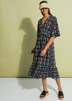 bonprix Bekleidung·Pullover & Strickjacken|Kleider^Midikleid aus Jersey schwarz bedruckt