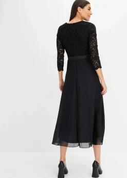 bonprix Kleider|Festliche Mode^Midikleid aus leichtem Chiffon mit Spitzen-Oberteil schwarz