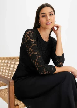 bonprix Kleider|Festliche Mode^Midikleid aus leichtem Chiffon mit Spitzen-Oberteil schwarz