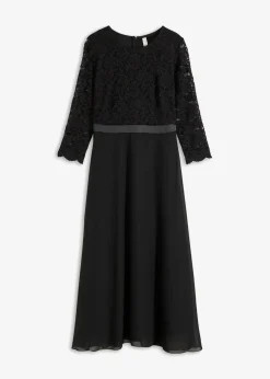 bonprix Kurzgrößen|Bekleidung·Pullover & Strickjacken^Midikleid aus leichtem Chiffon mit Spitzen-Oberteil schwarz