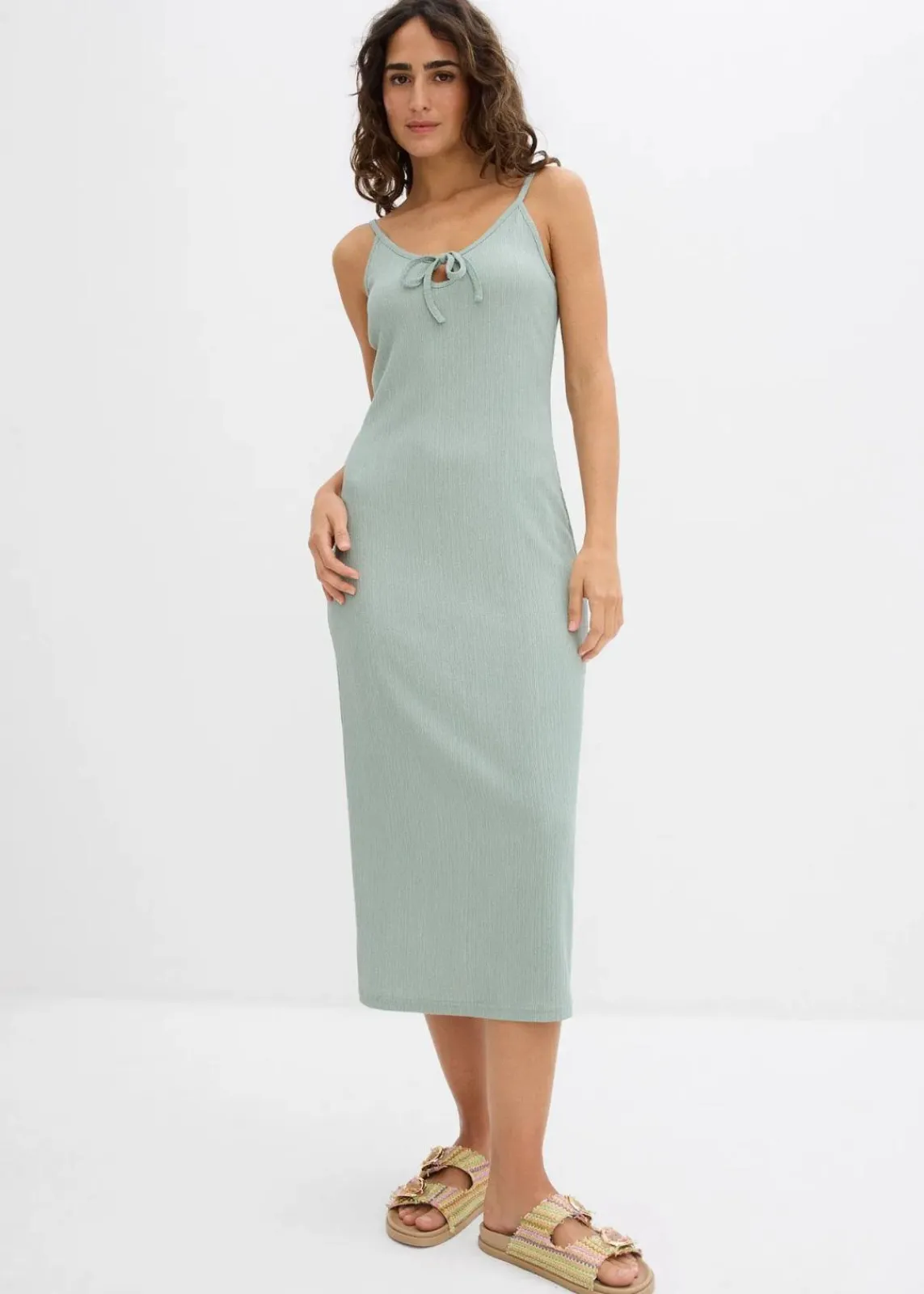 bonprix Kleider|Nachhaltigere Materialien^Midikleid aus leichtem Crêpe rauchgrün