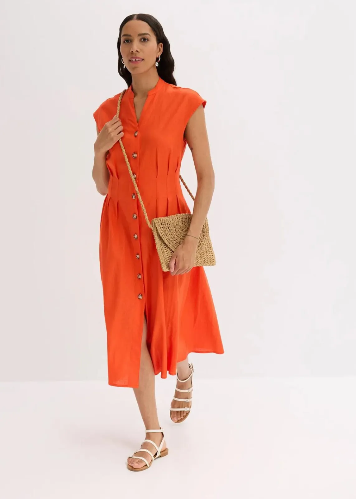 bonprix Kleider|Bekleidung·Pullover & Strickjacken^Midikleid aus leichtem Leinen-Mix mohnrot