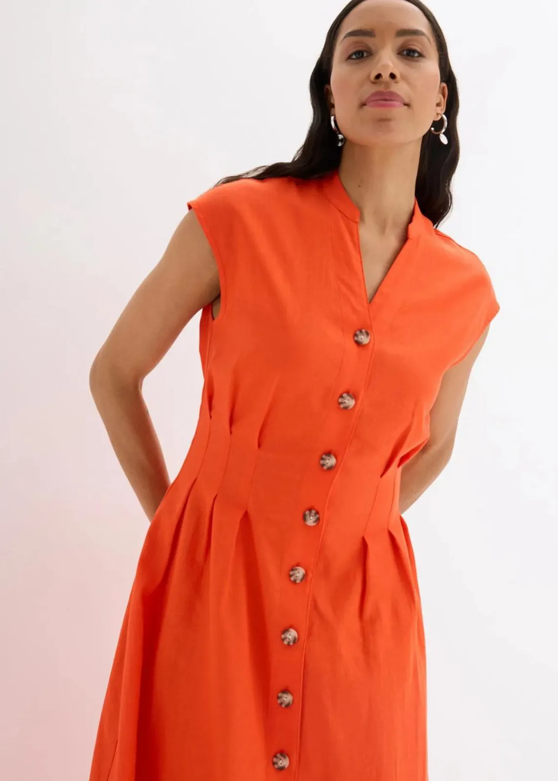 bonprix Kleider|Bekleidung·Pullover & Strickjacken^Midikleid aus leichtem Leinen-Mix mohnrot