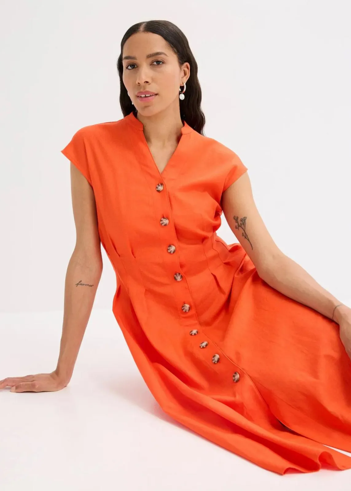bonprix Kleider|Bekleidung·Pullover & Strickjacken^Midikleid aus leichtem Leinen-Mix mohnrot