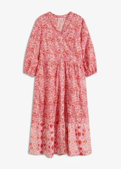 bonprix Bekleidung·Pullover & Strickjacken|Kleider^Midikleid aus leichter Baumwolle erdbeere/wollweiß bedruckt