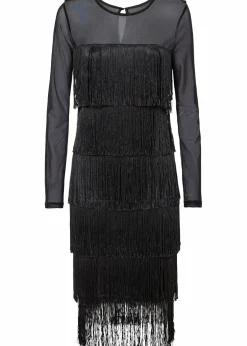 bonprix Kleider|Bekleidung·Pullover & Strickjacken^Midikleid aus luftigem Mesh mit Fransen schwarz