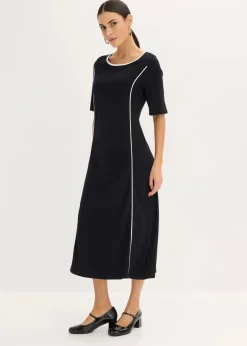 bonprix Bekleidung·Pullover & Strickjacken|Kleider^Midikleid aus Punto di Roma schwarz/wollweiß