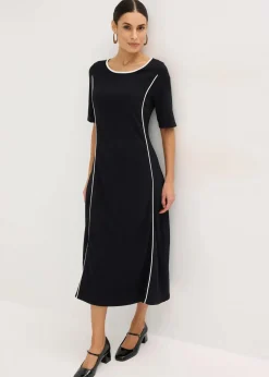 bonprix Bekleidung·Pullover & Strickjacken|Kleider^Midikleid aus Punto di Roma schwarz/wollweiß
