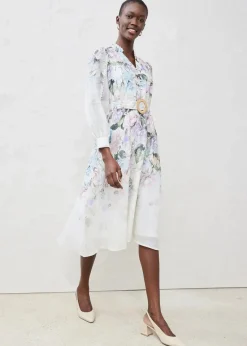 bonprix Premium|Kleider^Midikleid aus Ramie (2 tlg.Set mit Gürtel) puderflieder floral