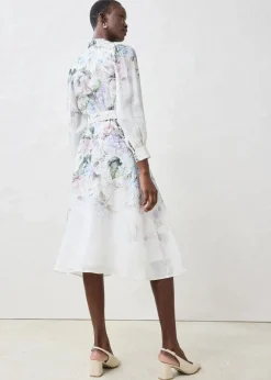 bonprix Premium|Kleider^Midikleid aus Ramie (2 tlg.Set mit Gürtel) puderflieder floral