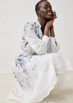 bonprix Premium|Kleider^Midikleid aus Ramie (2 tlg.Set mit Gürtel) puderflieder floral